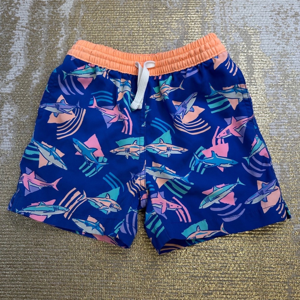 CHUBBIES Boys "Daddy Sharks" Swim Trunks Blue & Orange Beach Vacation 4T